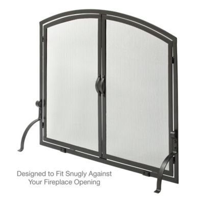 Image showing  44 in. x 34 in. Large Single Panel Wrought-Iron Fireplace Screen with Doors, Black
