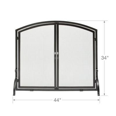 Image showing  44 in. x 34 in. Large Single Panel Wrought-Iron Fireplace Screen with Doors, Black