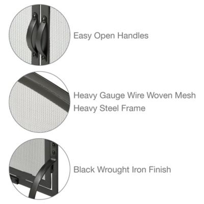 Image showing  44 in. x 34 in. Large Single Panel Wrought-Iron Fireplace Screen with Doors, Black