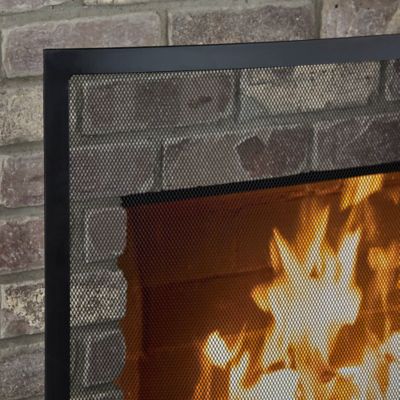 Image showing  Single Panel Curved Black Wrought Iron Fireplace Screen, 41 in. x 31 in.