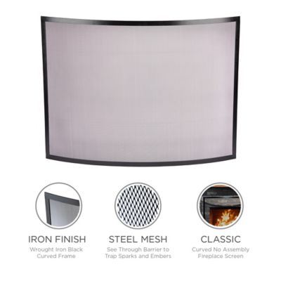 Image showing 5 th UniFlame Single Panel Curved Black Wrought Iron Fireplace Screen, 41 in. x 31 in.
