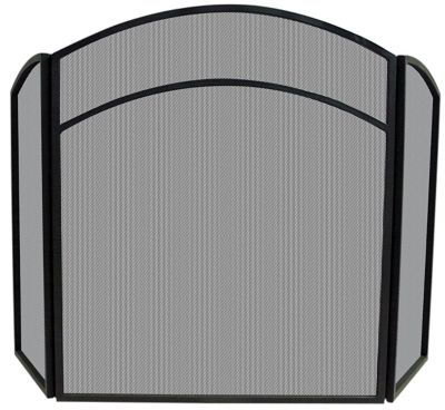 UniFlame 3-Fold Black Wrought Iron Arch Top Fireplace Screen, 52 in. x 32 in.