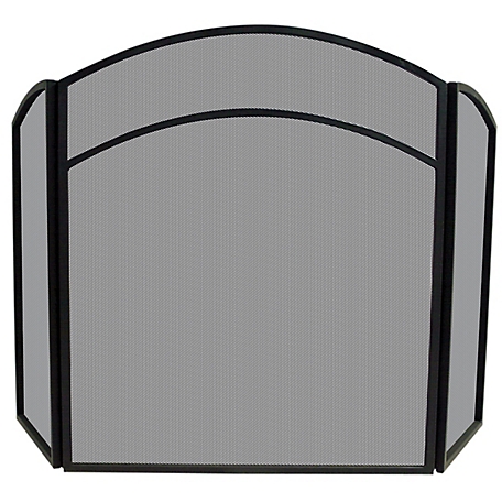 UniFlame 3-Fold Black Wrought Iron Arch Top Fireplace Screen, 52 in. x 32 in.