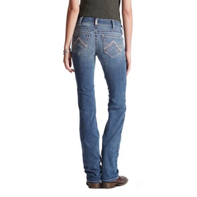 Image showing Ariat Women's Slim Fit Mid-Rise REAL Icon Stackable Straight Leg Jeans, Icon Ocean