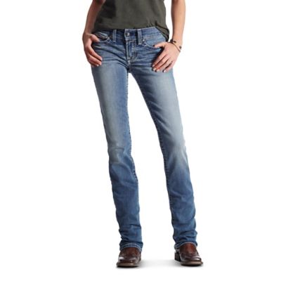 Image showing Ariat Women's Slim Fit Mid-Rise REAL Icon Stackable Straight Leg Jeans, Icon Ocean