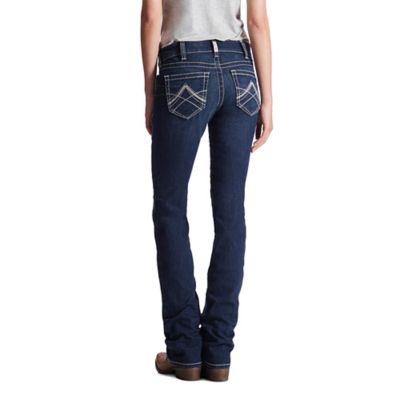 Image showing 1 th Ariat Women's Slim Fit Mid-Rise REAL Icon Stackable Straight Leg Jeans, Icon Ocean