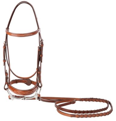 Huntley Equestrian Fancy-Stitched Raised English Leather Bridle, Cob, Conker Color