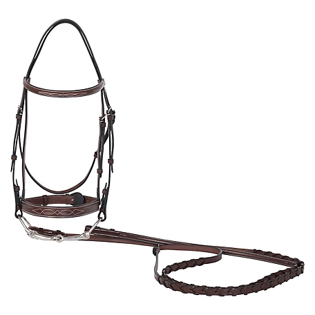 Huntley Equestrian Fancy-Stitched Raised English Leather Bridle, Full, Australian Nut Color