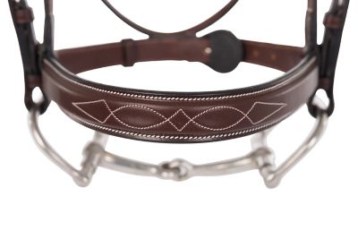 Image showing  Fancy-Stitched Raised English Leather Bridle, Cob, Australian Nut Color