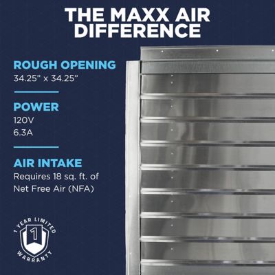 Image showing 6 th Maxx Air 30 in. Heavy-Duty Exhaust Fan with Integrated Automatic Shutter, 18 sq. ft.