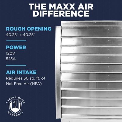 Image showing 6 th Maxx Air 36 in. Heavy-Duty Exhaust Fan with Integrated Automatic Shutter, 30 sq. ft.
