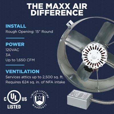 Image showing 7 th Maxx Air 1,650 CFM Gable Mount Power Attic Ventilator
