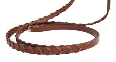 Huntley Equestrian Fancy-Stitched Square Raised Laced Reins, Medium Pony, Australian Nut Color