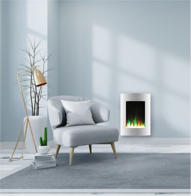 Cambridge 5,115 BTU 19.5 in. Vertical Electric Fireplace with Multicolor Flame and Crystal Display, Remote Control, White