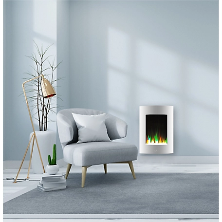 Cambridge 5,115 BTU 19.5 in. Vertical Electric Fireplace with Multicolor Flame and Crystal Display, Remote Control, White