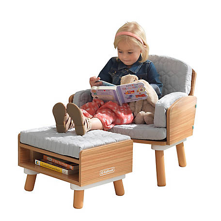 KidKraft Mid-Century Reading Chair and Ottoman, 22.83 in. x 18.5 in. x 21.85 in., 59 lb. Capacity, For Ages 3-6