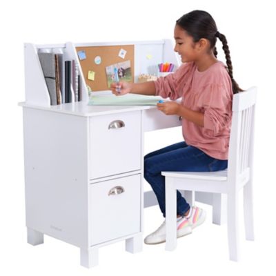 Image showing  Children's Wooden Study Desk with Chair, White
