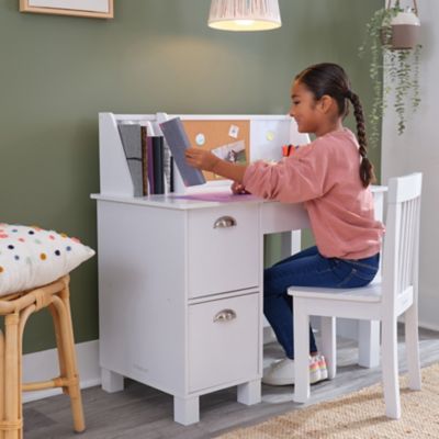Image showing  Children's Wooden Study Desk with Chair, White