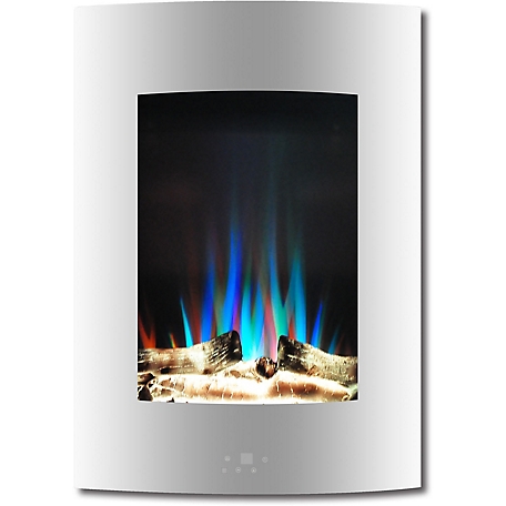 Cambridge 19.5 in. Vertical Electric Fireplace in White with Multicolor Flame, Driftwood Log Display, Remote