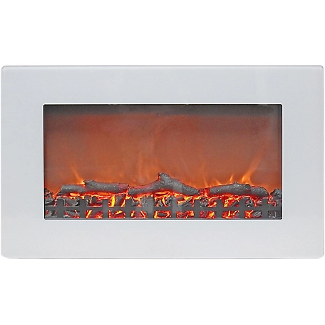 Cambridge 30 in. Callisto Wall-Mount Electric Fireplace in White with Realistic Log Display, Remote Control