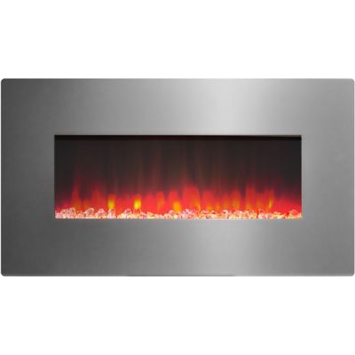 Cambridge 36 in. Metallic Electric Fireplace in Stainless Steel with Multicolor Crystal Rock Display, Remote Control