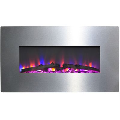Cambridge 36 in. Metallic Electric Fireplace in Stainless Steel with Multicolor Log Display, Remote Control