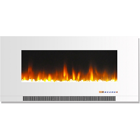 Cambridge 42 in. Wall-Mount Electric Fireplace in White with Multicolor Flames, Crystal Rock Display, Remote