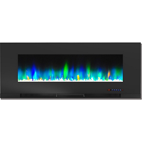 Cambridge 50-In. Wall-Mount Electric Fireplace in Black with Multi-Color Flames and Crystal Rock Display