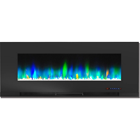Cambridge 50-In. Wall-Mount Electric Fireplace in Black with Multi-Color Flames and Crystal Rock Display