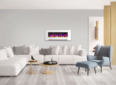 Cambridge 5,115 BTU 50 in. Wall-Mount Electric Fireplace with Multicolor Flames and Driftwood Log Display, Remote, White