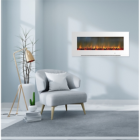 Cambridge 5,118 BTU 56 in. Metropolitan Wall-Mount Electric Fireplace with Burning Log Display, Remote Control, White