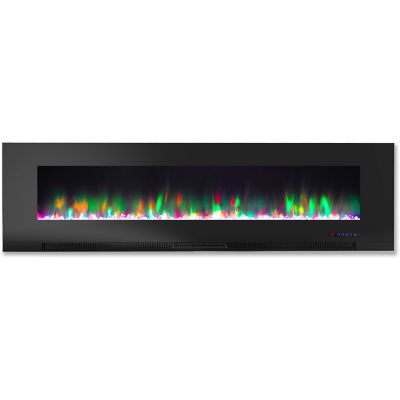 Cambridge 60 in. Wall-Mount Electric Fireplace in Black with Multicolor Flames, Crystal Rock Display, Remote