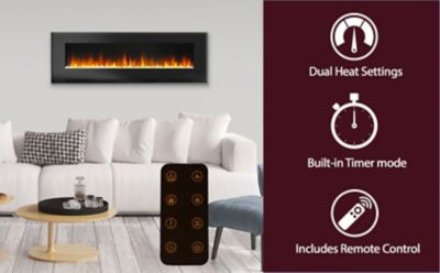 Image showing  60 in. Wall-Mount Electric Fireplace in Black with Multicolor Flames, Crystal Rock Display, Remote