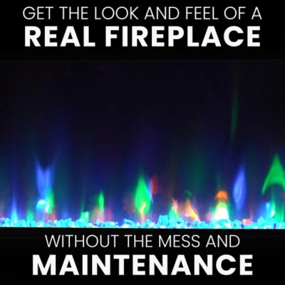 Image showing  60 in. Wall-Mount Electric Fireplace in Black with Multicolor Flames, Crystal Rock Display, Remote