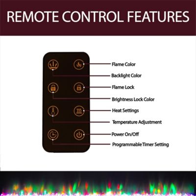 Image showing  60 in. Wall-Mount Electric Fireplace in Black with Multicolor Flames, Crystal Rock Display, Remote