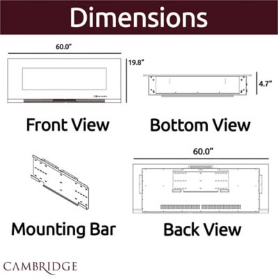 Image showing  60 in. Wall-Mount Electric Fireplace in Black with Multicolor Flames, Crystal Rock Display, Remote