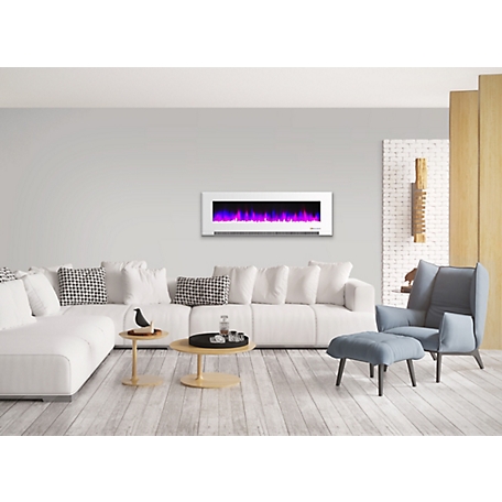 Cambridge 5,115 BTU 60 in. Wall-Mount Electric Fireplace with Multicolor Flames and Crystal Rock Display, Remote, White