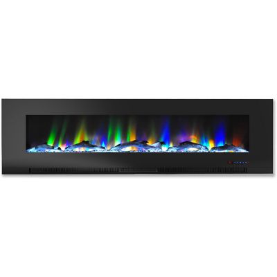 Cambridge 60 in. Wall-Mount Electric Fireplace in Black with Multicolor Flames, Driftwood Log Display, Remote