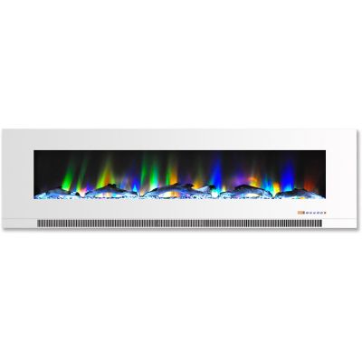 Cambridge 60-In. Wall-Mount Electric Fireplace in White with Multi-Color Flames and Driftwood Log Display