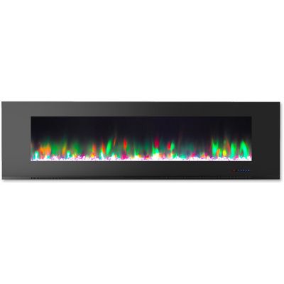 Cambridge 72 in. Wall-Mount Electric Fireplace in Black with Multicolor Flames, Crystal Rock Display, Remote