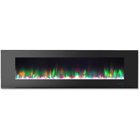 Cambridge 72 in. Wall-Mount Electric Fireplace in Black with Multicolor Flames, Crystal Rock Display, Remote