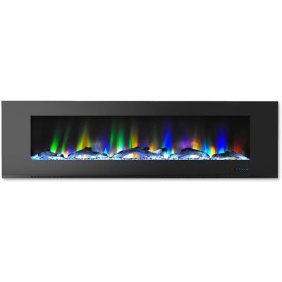 Cambridge 72 in. Wall-Mount Electric Fireplace in Black with Multicolor Flames, Driftwood Log Display, Remote