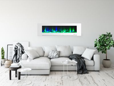 Cambridge 5,115 BTU 72 in. Wall-Mount Electric Fireplace with Multicolor Flames and Driftwood Log Display, Remote, White