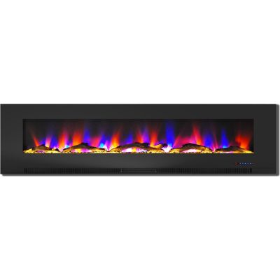 Cambridge 78 in. Wall-Mount Electric Fireplace in Black with Multicolor Flames, Driftwood Log Display, Remote