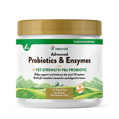 NaturVet Advanced Probiotics Enzymes Powder Digestive Supplement for Dogs, 8 oz.