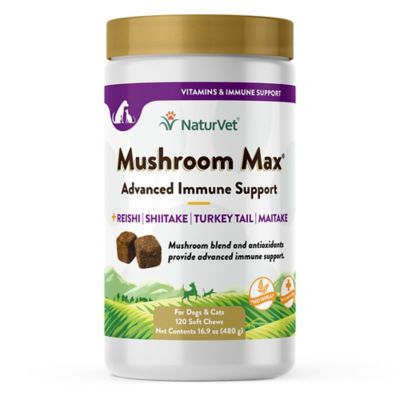 NaturVet Mushroom Max Advanced Immune Support with Turkey Tail Supplement for Dogs and Cats, 120 ct.
