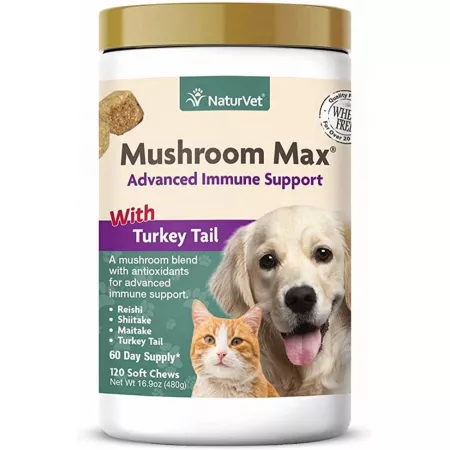 NaturVet Mushroom Max Advanced Immune Support with Turkey Tail Supplement for Dogs and Cats 120 ct Dog Allergy & Immune System