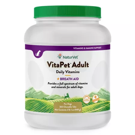 NaturVet VitaPet Adult Daily Vitamins Plus Breath Aid Multivitamin Supplement for Dogs 365 ct Dog Teeth Cleaning & Breath Freshening