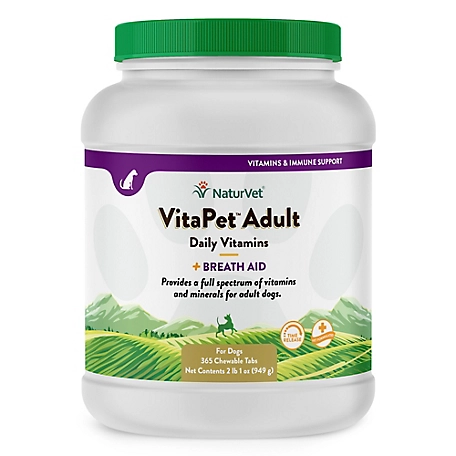NaturVet VitaPet Adult Daily Vitamins Plus Breath Aid Dog Multivitamin Supplement for Dogs, 365 ct.