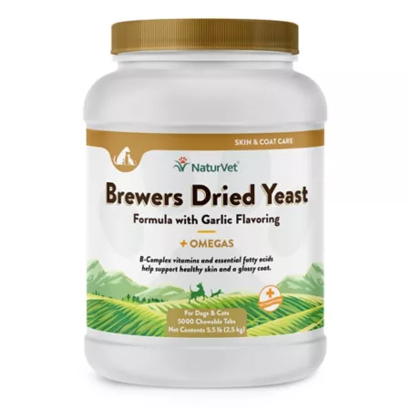 NaturVet Brewers Dried Yeast Formula Garlic Flavor Skin and Coat Supplement for Dogs and Cats 6.12 lb 5000 ct Dog Skin & Coat Supplements